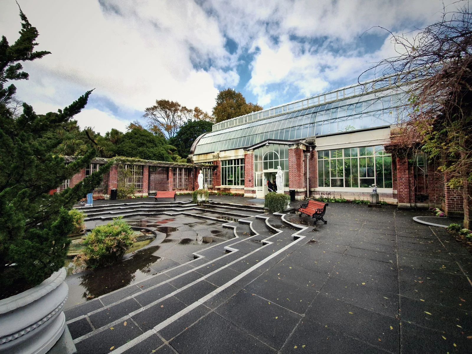 Lush planting and architecture at Auckland Domain Wintergardens
